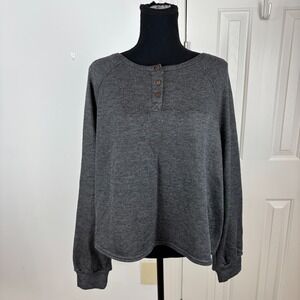 Honeydew Intimates Grey Herringbone Henley Sweatshirt Pullover Size S